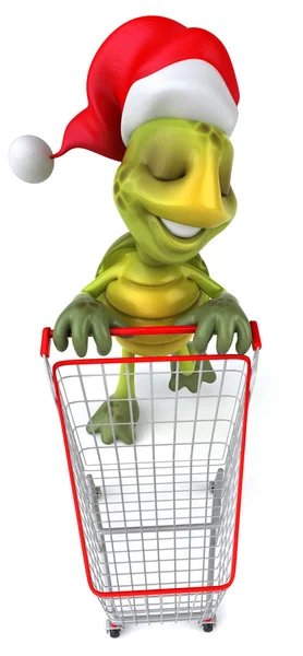Fun turtle with shopping cart — Stock Photo, Image