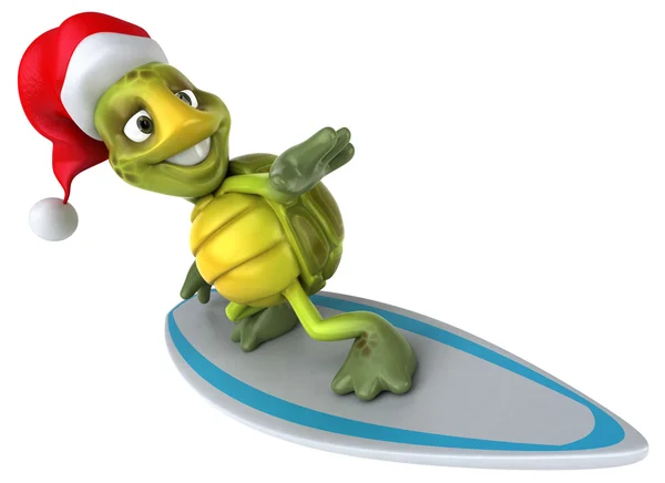 Tartaruga divertida na prancha de surf no chapéu do Papai Noel — Fotografia de Stock