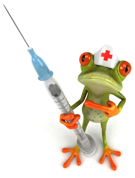 Fun frog with syringe — Stock Photo, Image