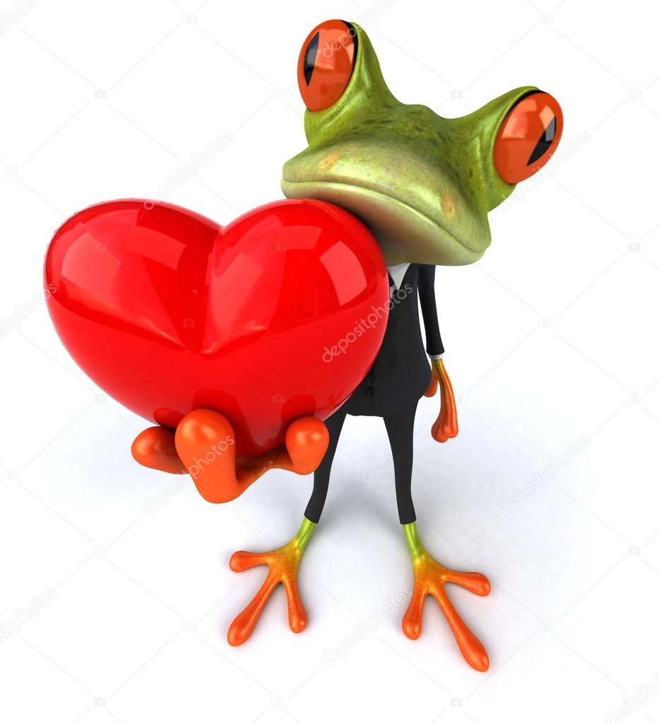 Fun frog with red heart