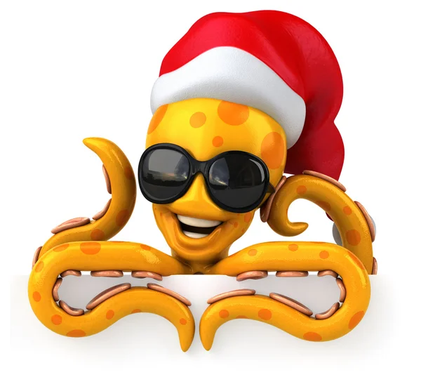 Leuke octopus in de Kerstman hoed — Stockfoto