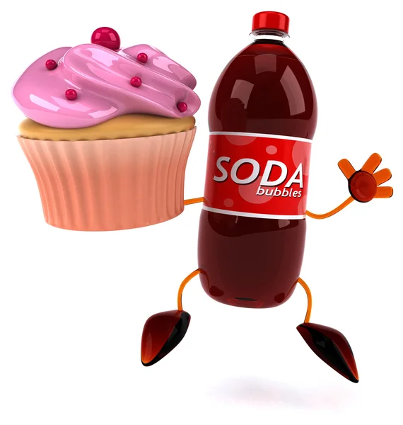 Soda bottle with cupcake — Stock Photo, Image