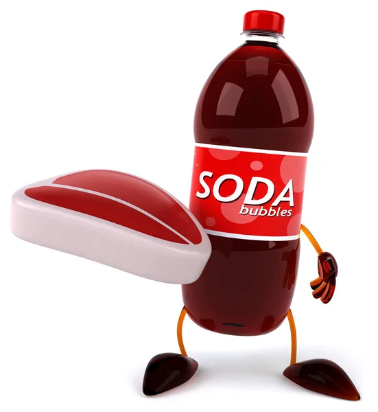 Soda bottle with steak — Stock Photo, Image