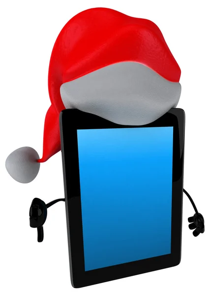 Tablet divertido no chapéu de Papai Noel com o polegar para baixo gesto — Fotografia de Stock