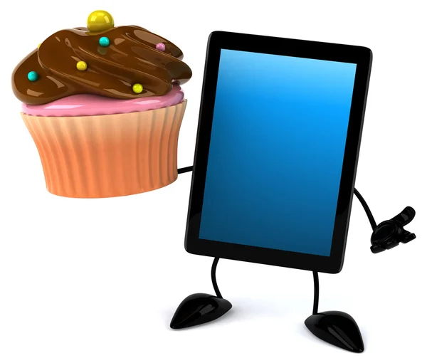 Fun tablet with cupcake — Stock Photo, Image