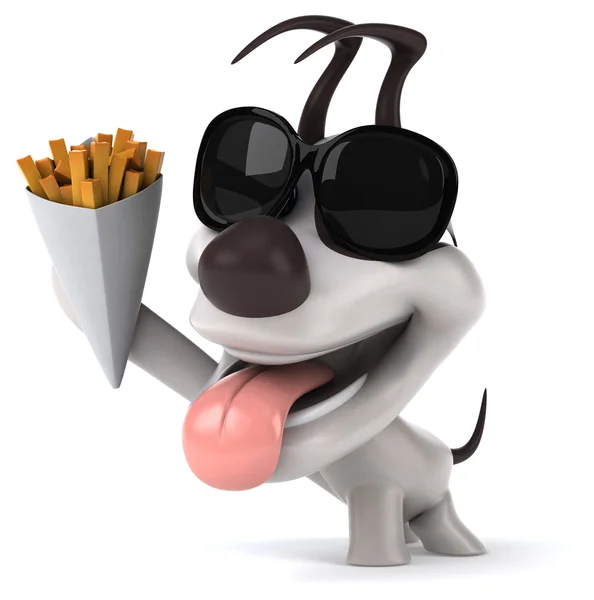 Fun dog with french fries — Stock Photo, Image