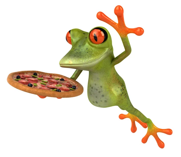 Fun frog with pizza — Stock Photo, Image
