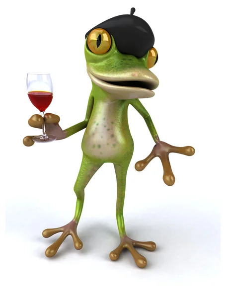 와인의 유리를 가진 재미 개구리 — 스톡 사진