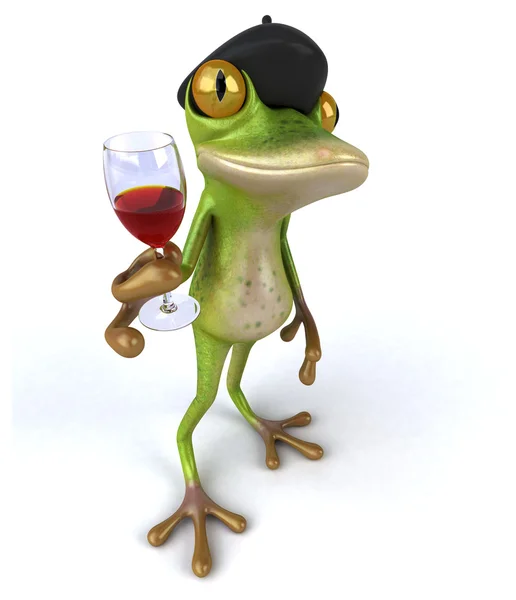 Grenouille amusante avec un verre de vin — Photo