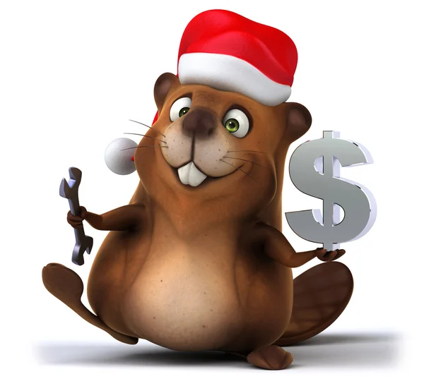 Fun beaver in Santa's hat — Stock Photo, Image
