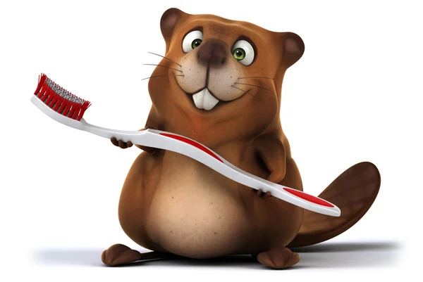 Funny beaver with toothbrush — Stock Photo, Image