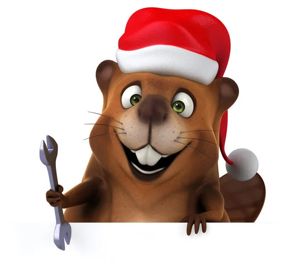 Leuk Bever in de Kerstman hoed — Stockfoto