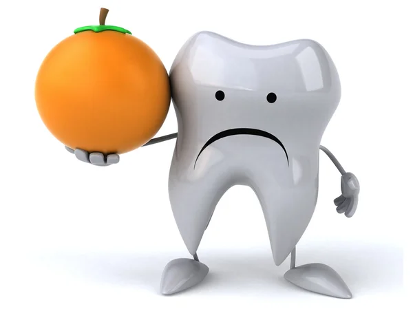 Kreslený zub s pomerančem — Stock fotografie