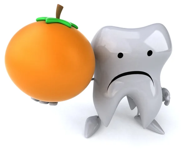 Kreslený zub s pomerančem — Stock fotografie