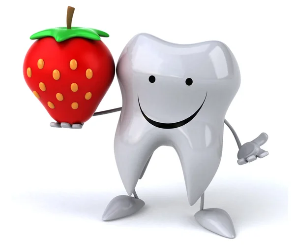 Cartoon tooth with strawberry — Stock Photo, Image