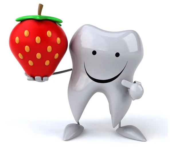 Cartoon tooth with strawberry — Stock Photo, Image