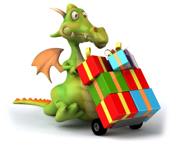 Fun dragon with gifts — Stock Photo, Image