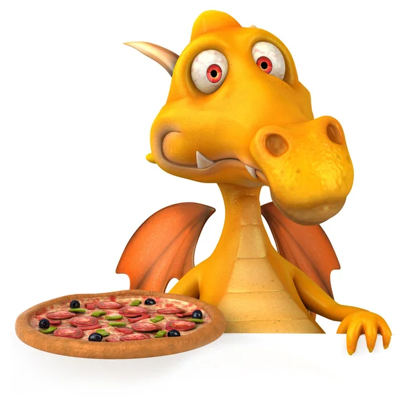 Zábavné drak s pizzou — Stock fotografie