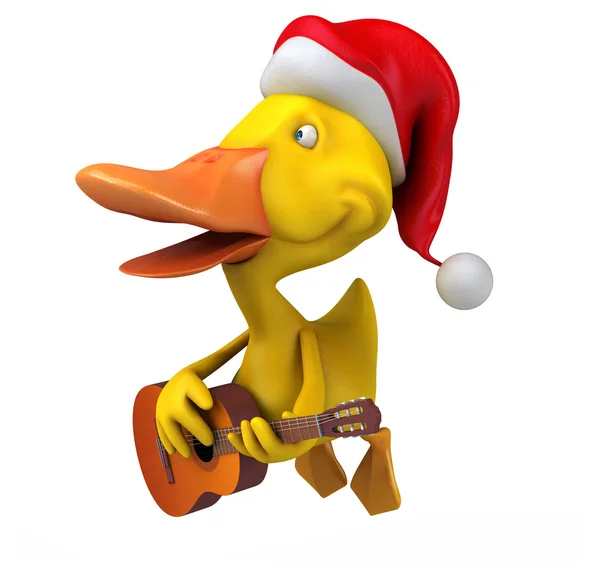 在圣诞老人的帽子与吉他的乐趣鸭 — 图库照片