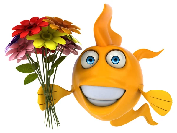 Zabawny ryb gospodarstwa kwiaty — Zdjęcie stockowe