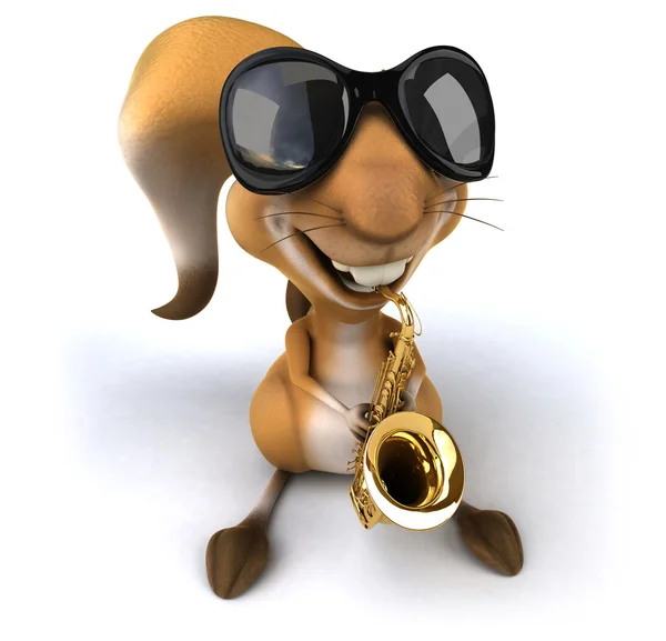 Fun squirrel with saxophone — Stock Photo, Image