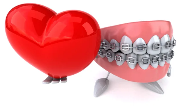 Fun teeth with red heart — Stock Photo, Image