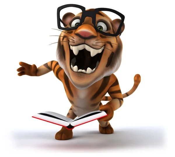 Fun tigre de bande dessinée avec livre — Photo