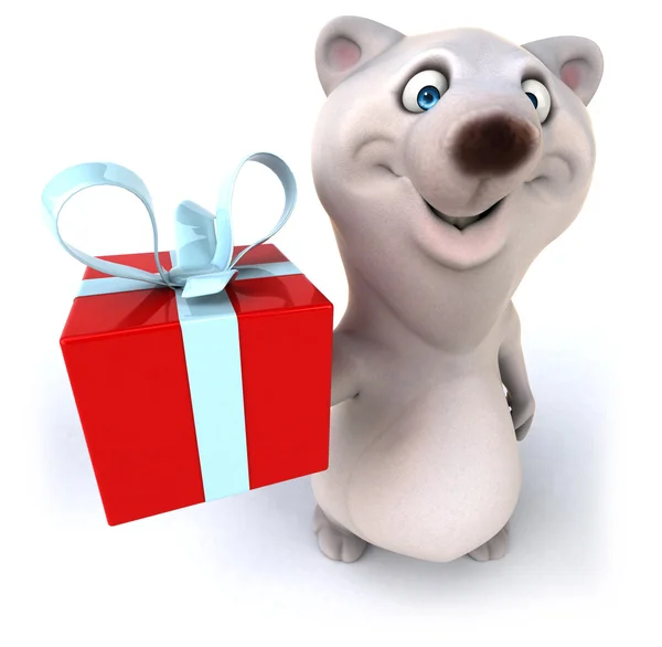 Веселый мультяшный медведь с подарком — стоковое фото