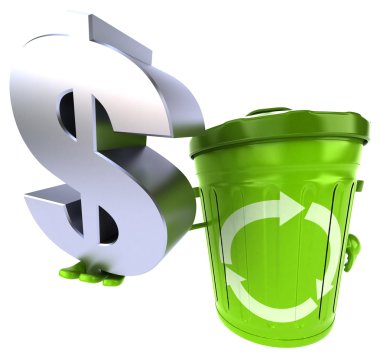 Dolar işareti olan yeşil çöp tenekesi