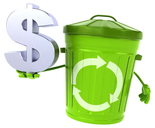 Green trash can with dollar sign — Stock Photo, Image