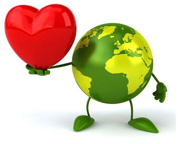 Green world with red heart — Stock Photo, Image