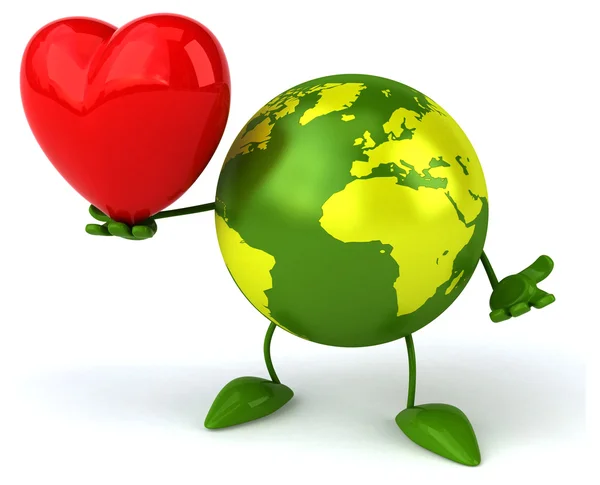 Mondo verde con cuore rosso — Foto Stock