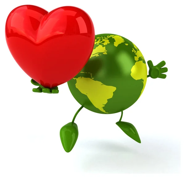 Mundo verde con corazón rojo — Foto de Stock