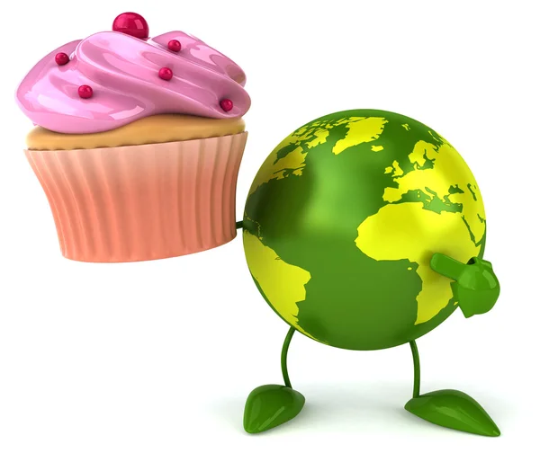 Groene wereld met cupcake — Stockfoto