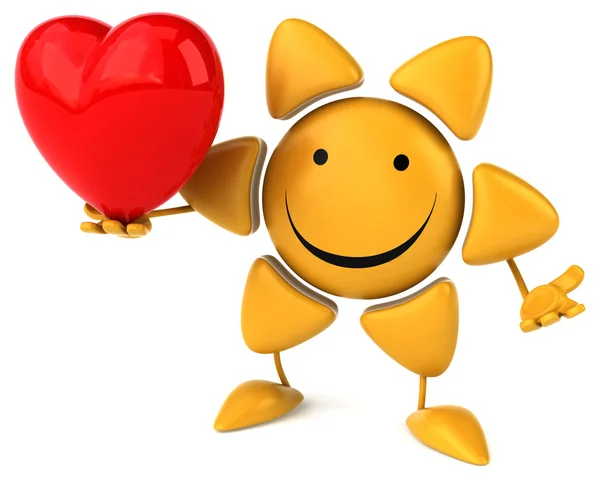 Fun sun with red heart — Stock Photo, Image