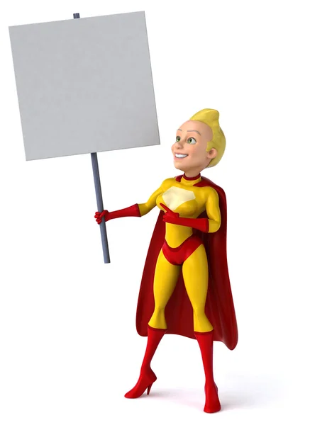 Divertido super-herói feminino com bordo — Fotografia de Stock