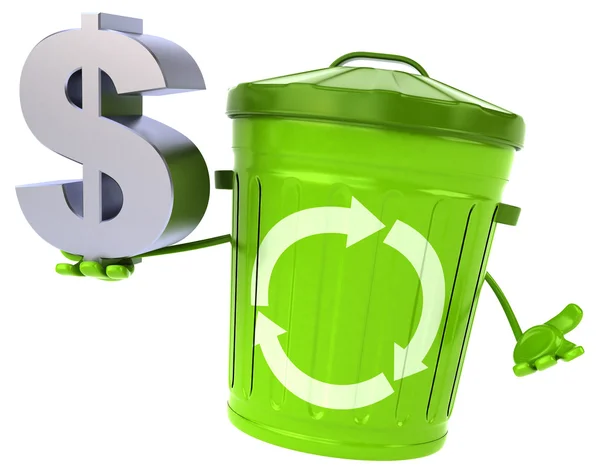 Recipiente de lixo verde com sinal de dólar — Fotografia de Stock