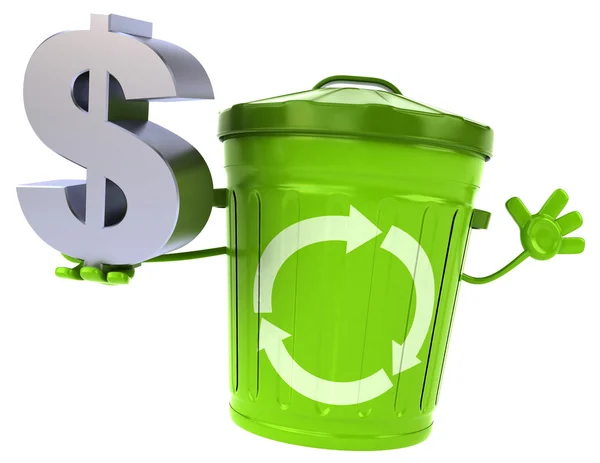 Green trash container with dollar sign — Stock Photo, Image