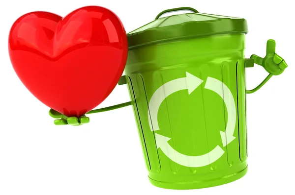 Green trash container with red heart — Stock Photo, Image