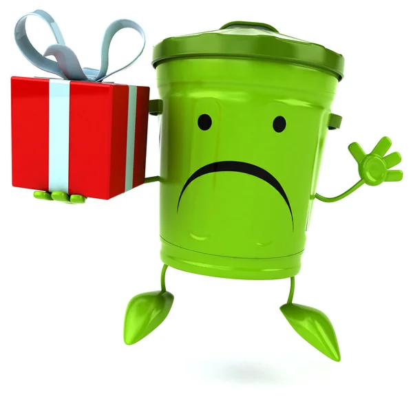 Зеленый мусорный контейнер с подарком — стоковое фото