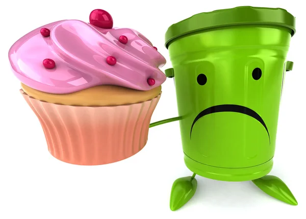 Grøn affaldscontainer med cupcake - Stock-foto