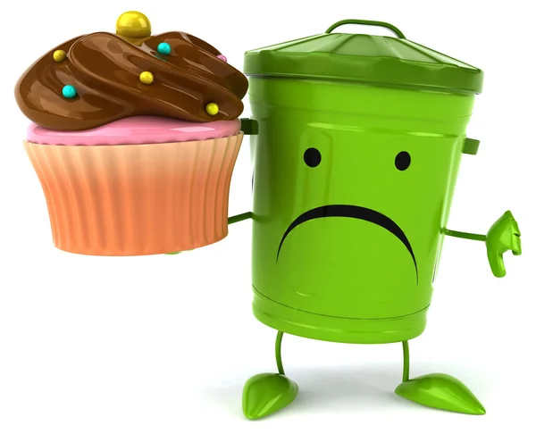 Contenedor de basura verde con cupcake — Foto de Stock