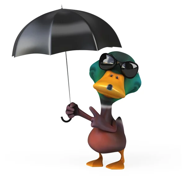 Веселая утка с зонтиком — стоковое фото