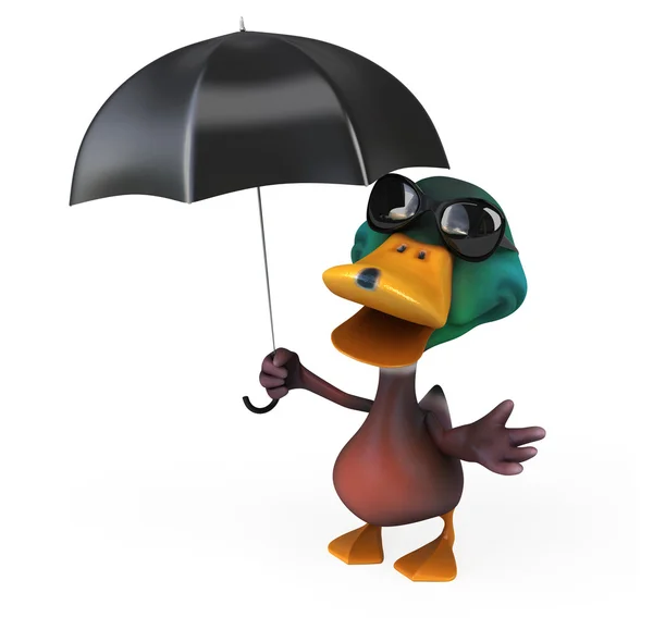 Веселая утка с зонтиком — стоковое фото