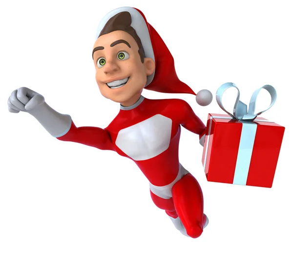 Fun young Santa Claus with gift — Stock Photo, Image