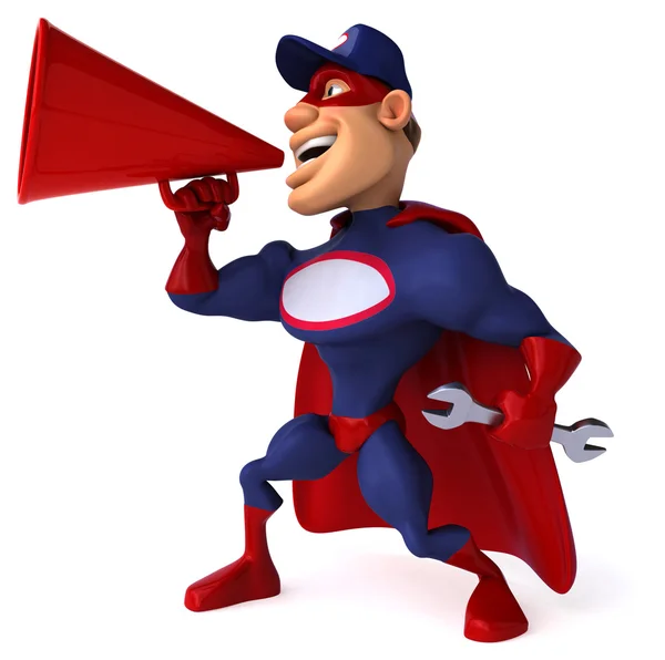 Fun superhero with loudspeaker — Stock Photo, Image