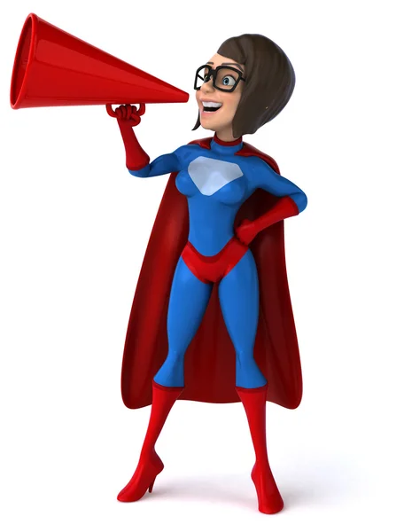 Fun female superhero with loudspeaker — Stock Photo, Image