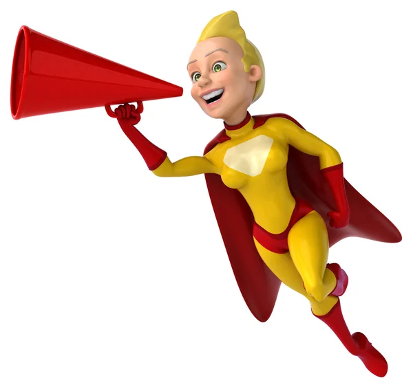 Fun female superhero with loudspeaker — Stock Photo, Image
