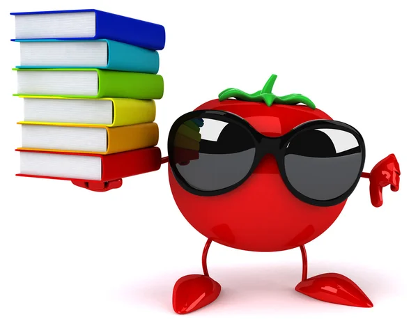 Leuk tomaat met boeken — Stockfoto