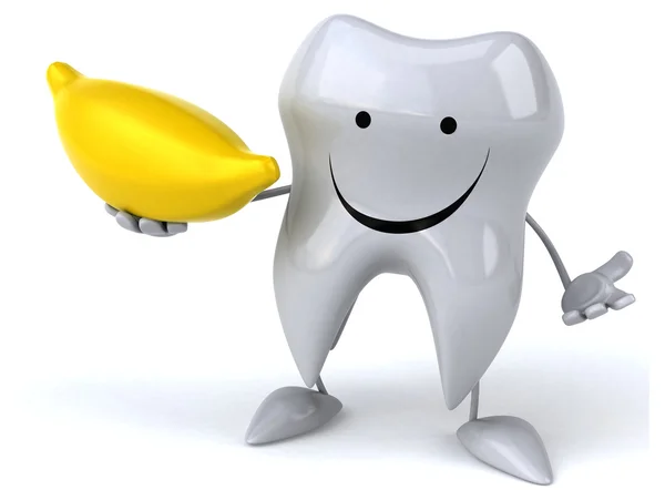 Fun cartoon tooth with banana — Stock Photo, Image